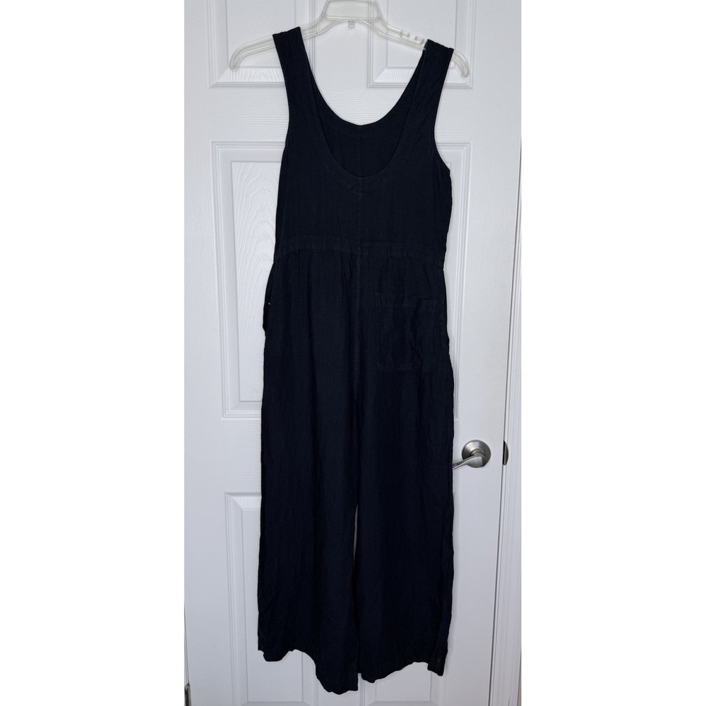 Toast Linen Jumpsuit Size S Navy Side Button Wide Leg Dungarees Delave Pocket - Picture 5 of 8